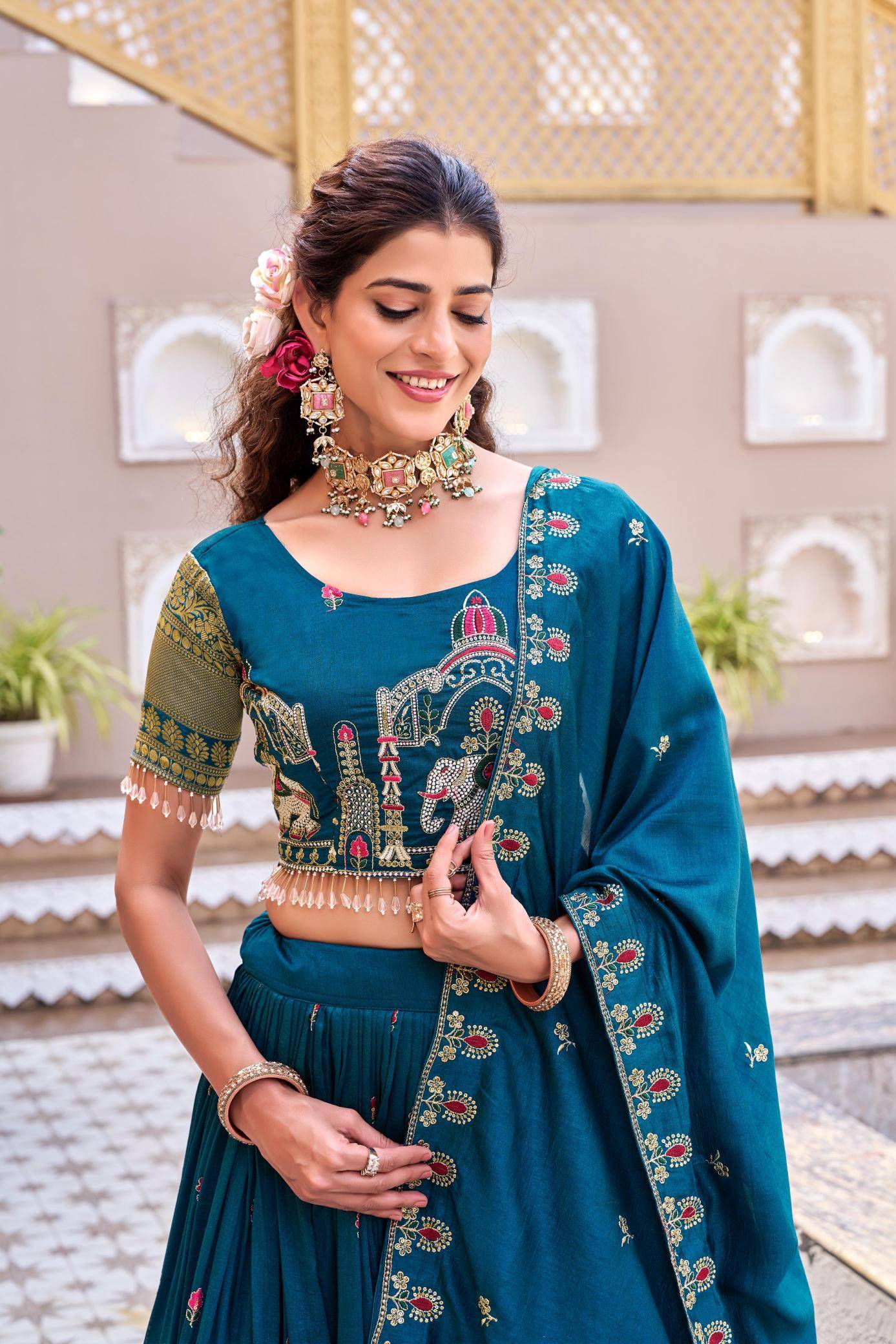 SP 73 Crep Blue High-quality lehenga choli manufacturer in Surat